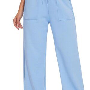 Lightblue women's fleece wide leg sweatpants, high waist, straight legs, athleti
